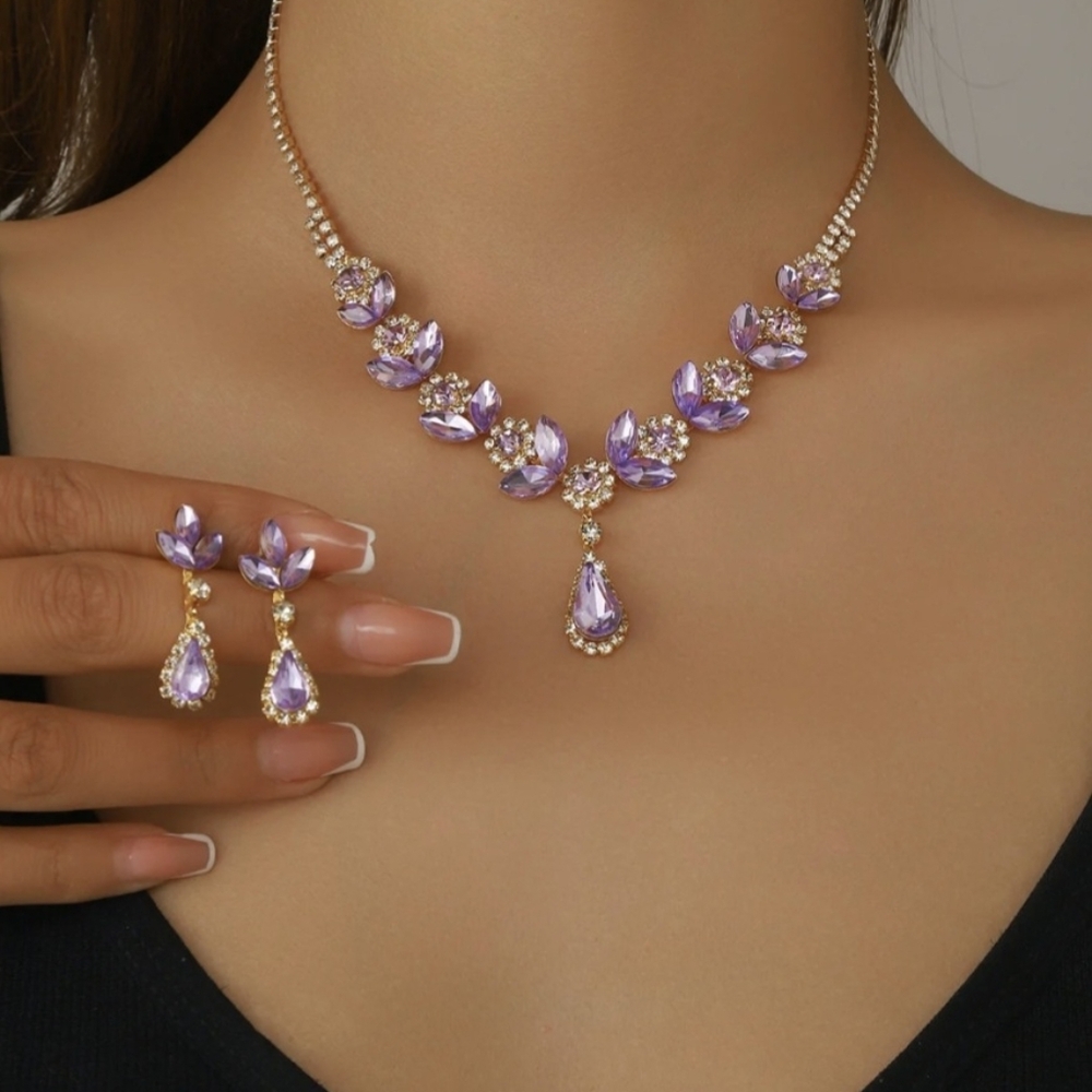 Elegant Purple Necklace and Earring Set